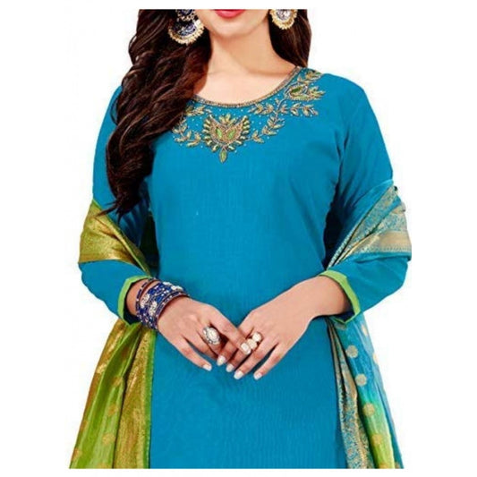 Women's Slub Cotton Unstitched Salwar-Suit Material With Dupatta (Sky Blue, 2 Mtr)