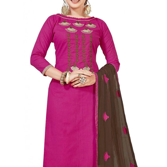 Women's Slub Cotton Unstitched Salwar-Suit Material With Dupatta (Pink, 2 Mtr)