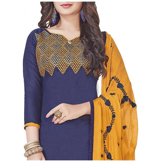 Women's Slub Cotton Unstitched Salwar-Suit Material With Dupatta (Navy Blue, 2 Mtr)