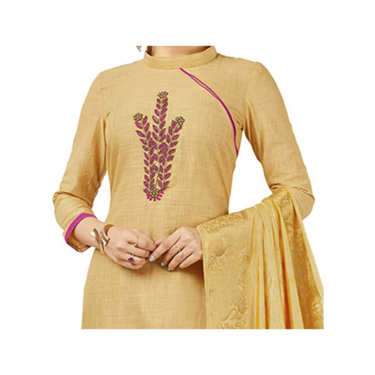 Women's South Slub Cotton Unstitched Salwar-Suit Material With Dupatta (Beige, 2 Mtr)