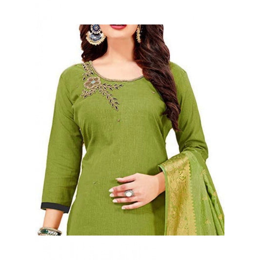 Women's Slub Cotton Unstitched Salwar-Suit Material With Dupatta (Mahendi Green, 2 Mtr)