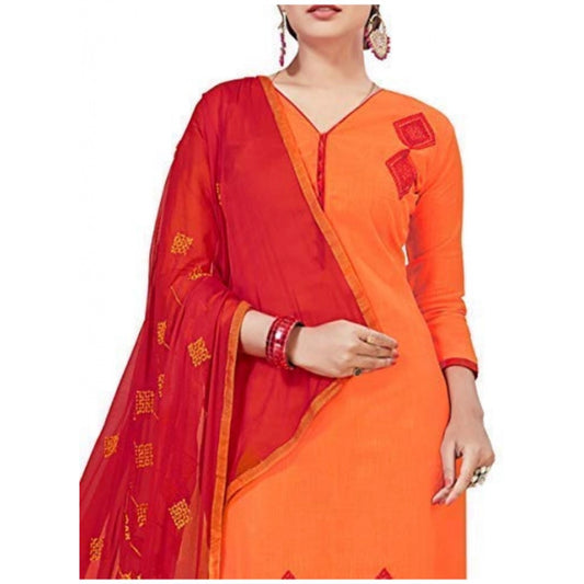 Women's Slub Cotton Unstitched Salwar-Suit Material With Dupatta (Orange, 2 Mtr)