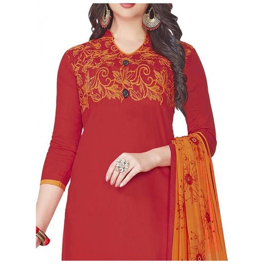Women's Glaze Cotton Unstitched Salwar-Suit Material With Dupatta (Red, 2 Mtr)