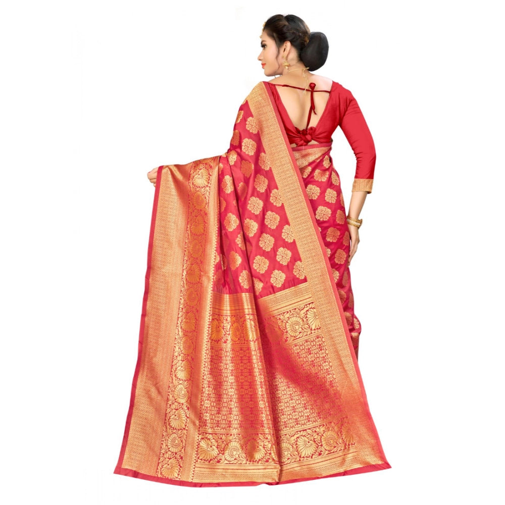 Red banarasi silk saree for women — pallu detail