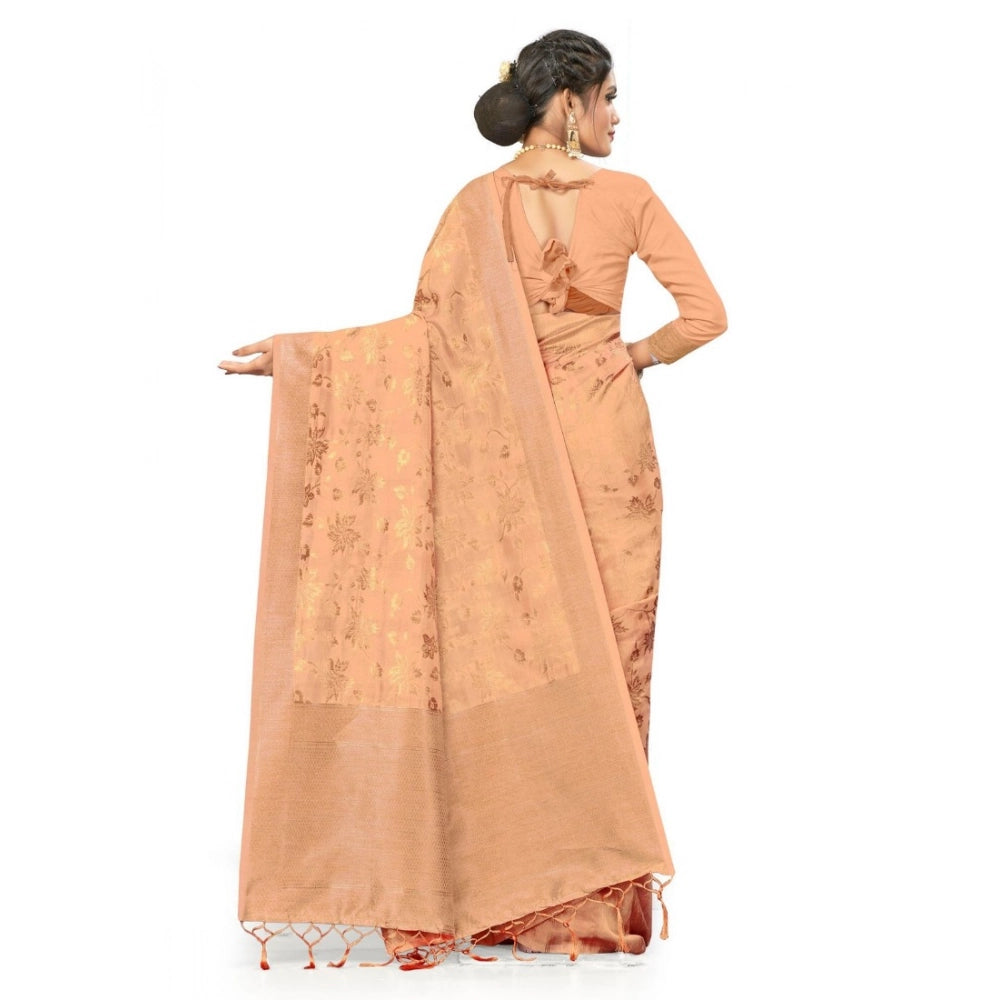 Women's Banarasi (Spun Cotton) Saree (Beige,5-6 Mtrs)