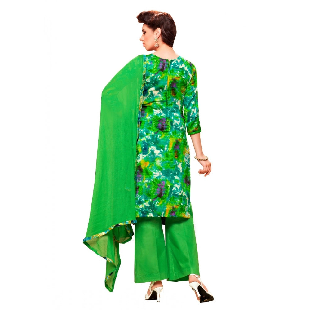 Green & Multi glaze cotton unstitched salwar suit material — kameez fabric detail