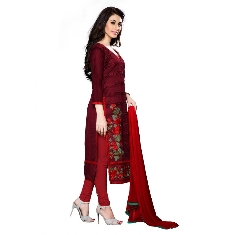 Dark Maroon cotton unstitched salwar suit material — colour detail