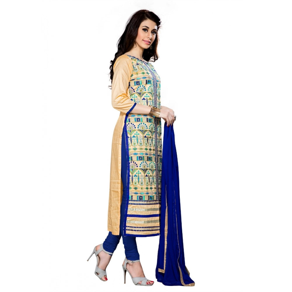 Beige cotton unstitched salwar suit material — colour detail