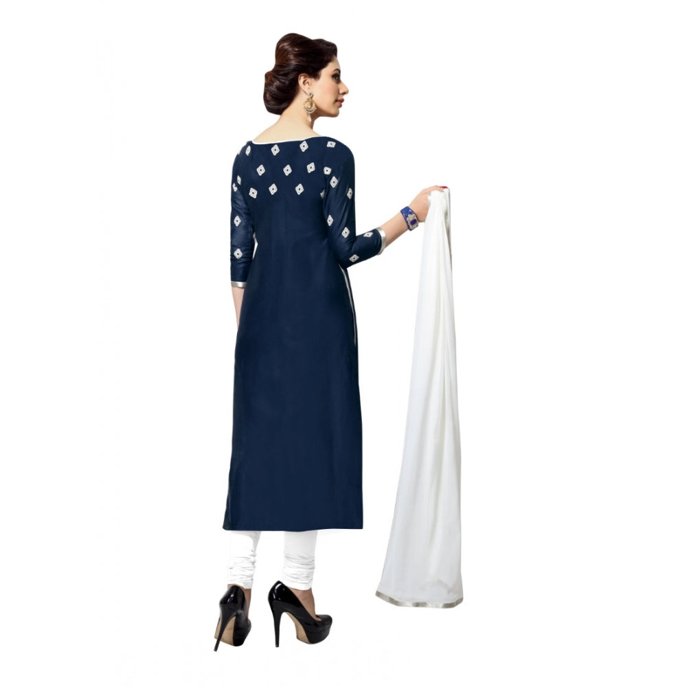 Navy Blue cotton unstitched salwar suit material — kameez fabric detail