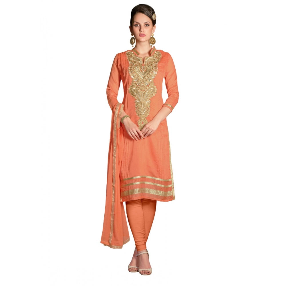 Orange chanderi unstitched salwar suit material — full set view