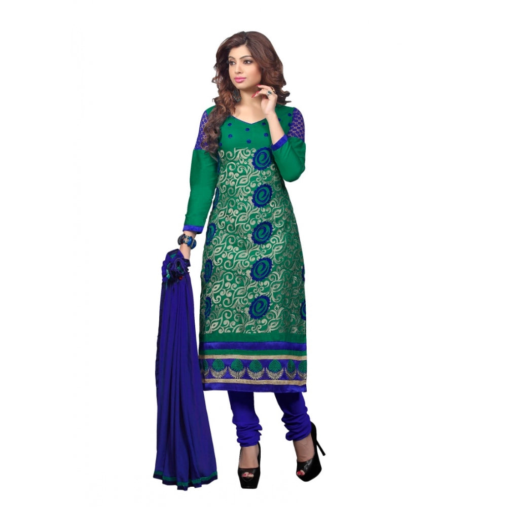 Green glaze cotton unstitched salwar suit material — full set view