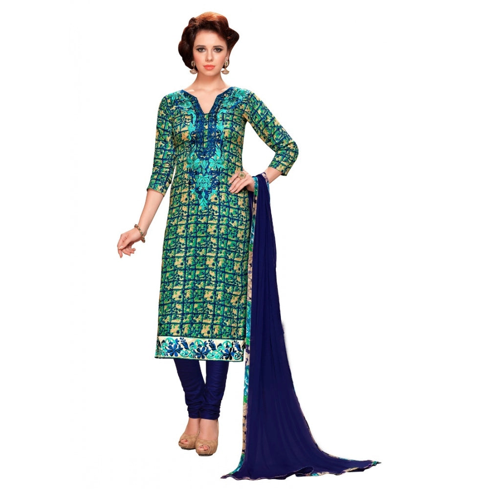Blue & Green glaze cotton unstitched salwar suit material — full set view