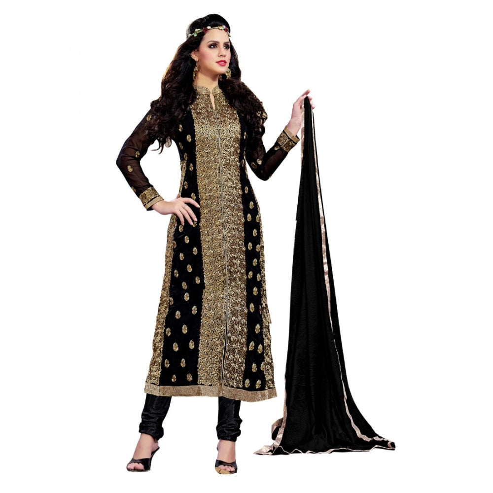 Black georgette unstitched salwar suit material — full set view