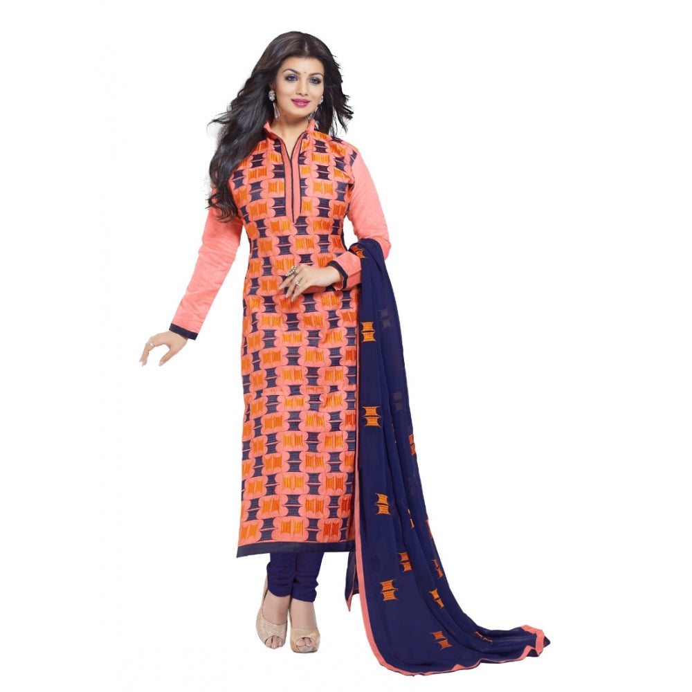 Orange chanderi unstitched salwar suit material — full set view