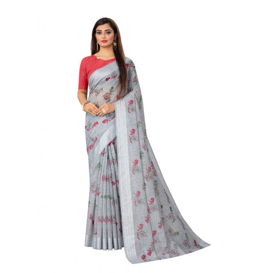 Women's Cotton Saree (Grey,5-6Mtrs)