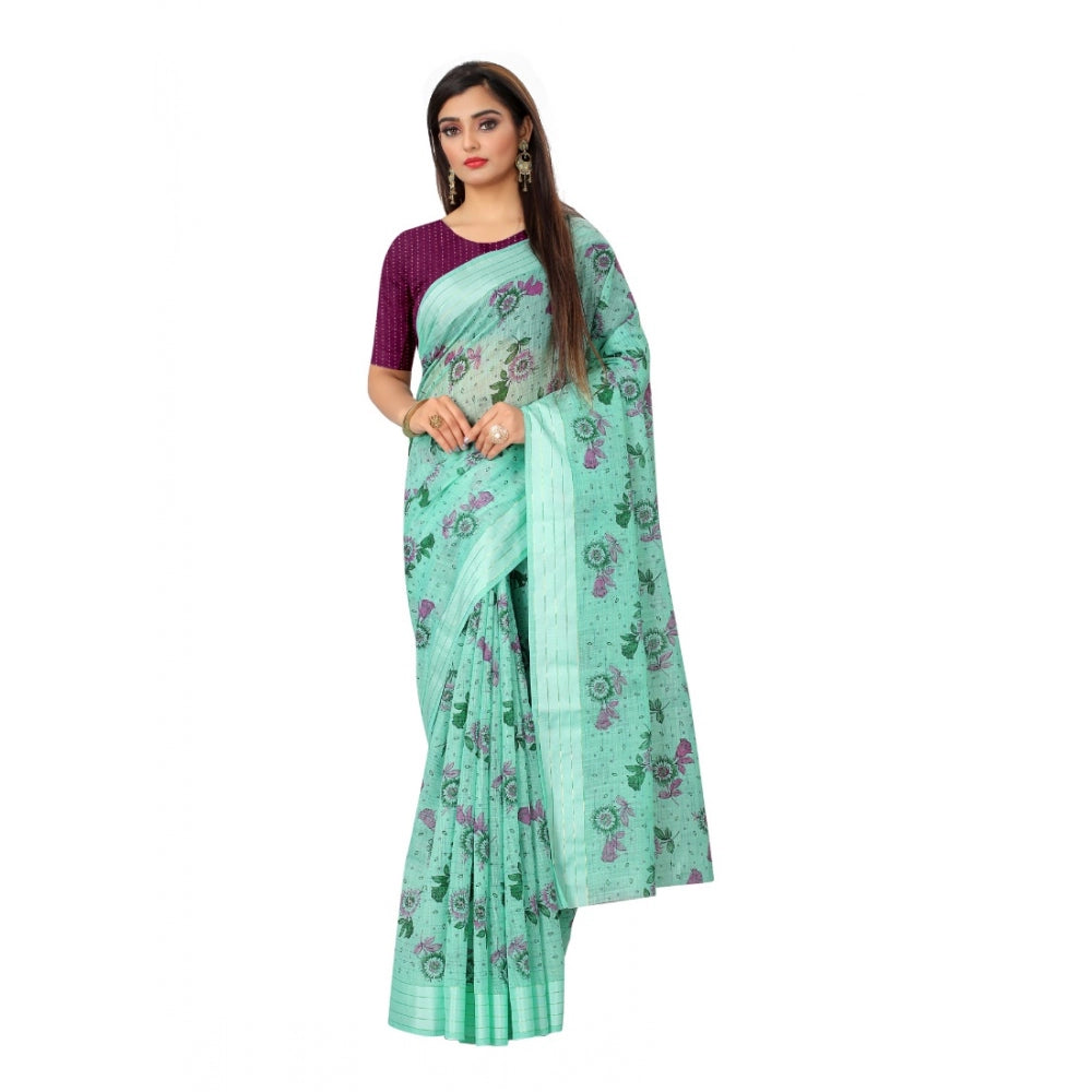 Women's Cotton Saree (Cgreen,5-6Mtrs)