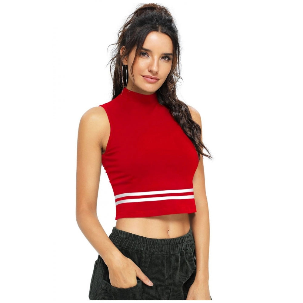 Red polyester top for women — full look