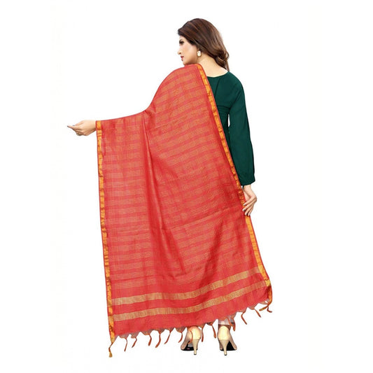 Women's Cotton Jari Woven Work Dupatta (Red, Length:2-2.4 mtr)
