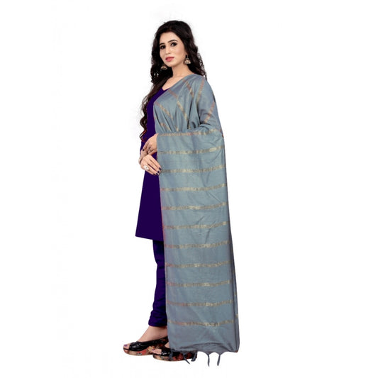Women's Cotton Jari Woven Work Dupatta (Grey, Length:2-2.4 mtr)