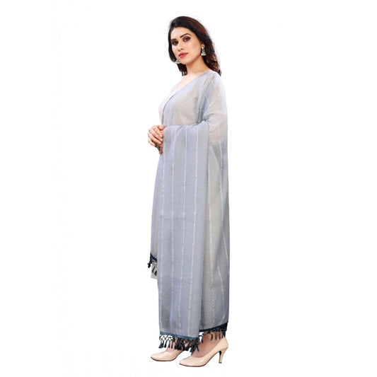 Women's Cotton Silk Strips Printed Dupatta (Grey, Length:2-2.4 mtr)