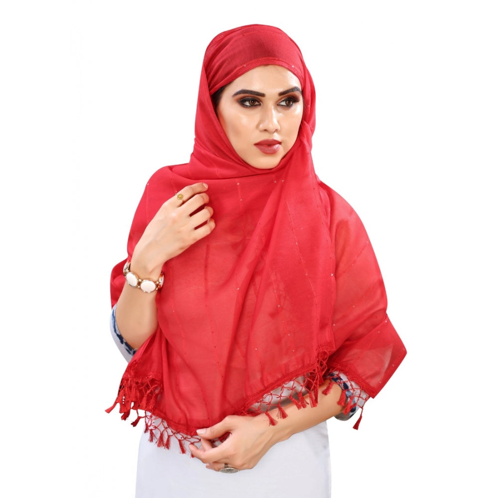 Women's Cotton Silk Strips Printed Dupatta (Red, Length:2-2.4 mtr)