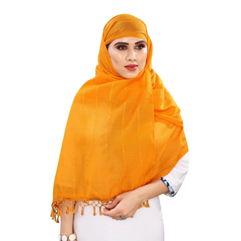 Women's Cotton Silk Strips Printed Dupatta (Musterd Yellow, Length:2-2.4 mtr)