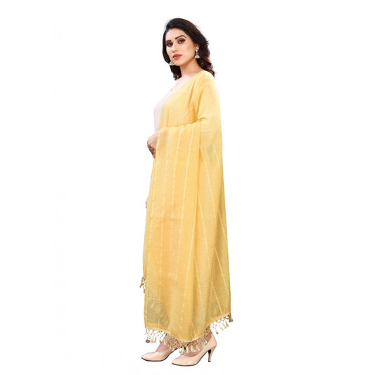 Women's Cotton Silk Strips Printed Dupatta (Yellow, Length:2-2.4 mtr)