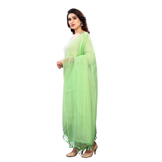 Women's Cotton Silk Strips Printed Dupatta (Parrot Green, Length:2-2.4 mtr)