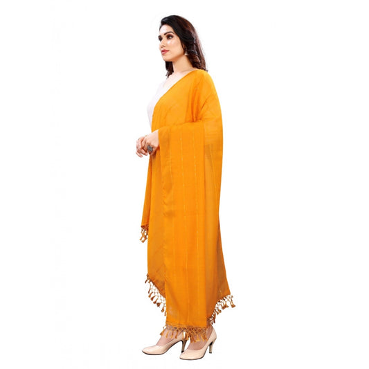 Women's Cotton Silk Strips Printed Dupatta (Musterd Yellow, Length:2-2.4 mtr)