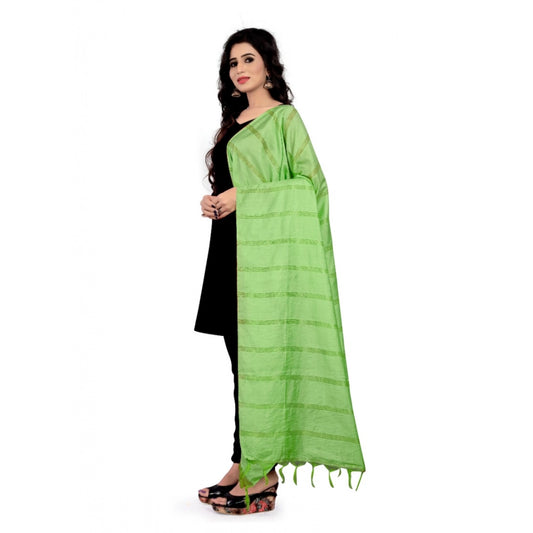 Women's Cotton Jari Woven Work Dupatta (Parrot Green, Length:2-2.4 mtr)
