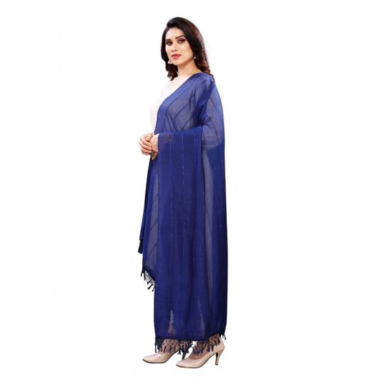 Women's Cotton Silk Strips Printed Dupatta (Blue, Length:2-2.4 mtr)