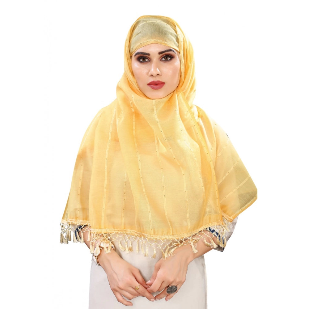 Women's Cotton Silk Strips Printed Dupatta (Yellow, Length:2-2.4 mtr)