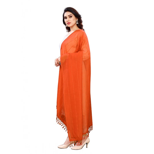 Women's Cotton Silk Strips Printed Dupatta (Orange, Length:2-2.4 mtr)