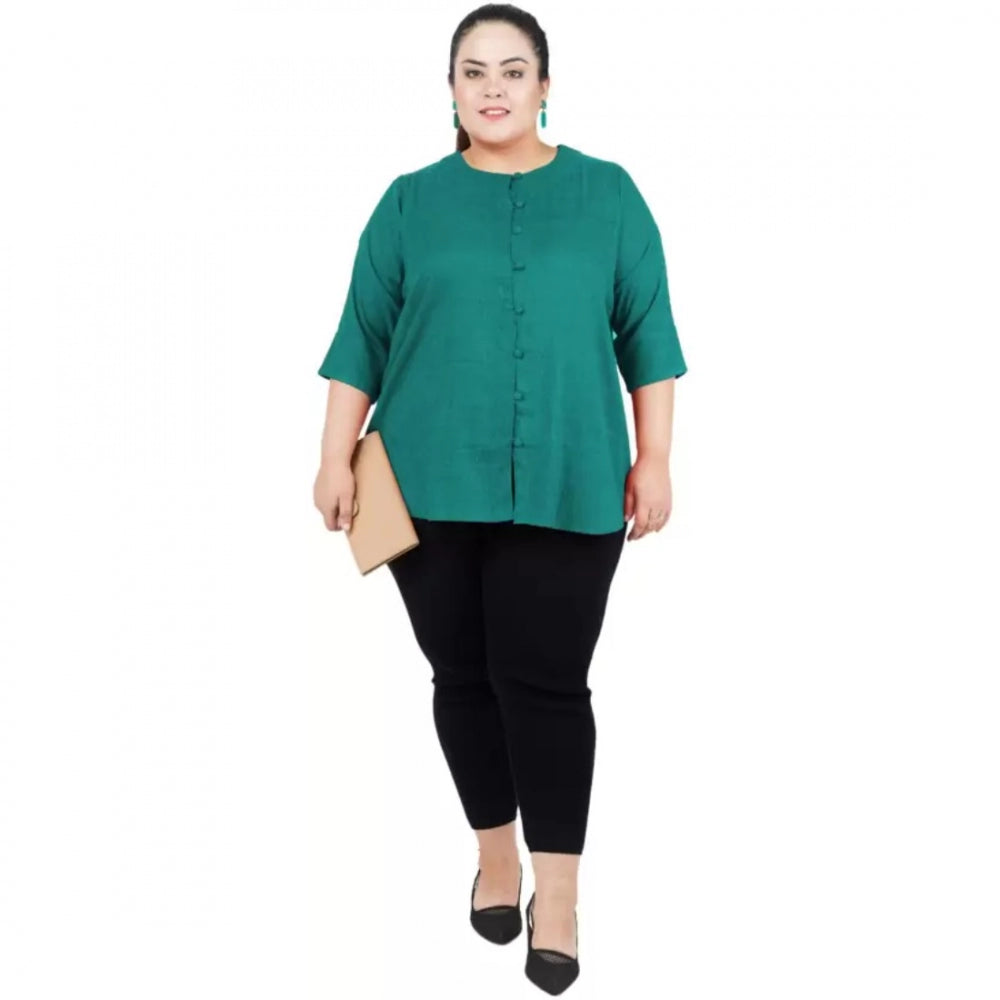 Green cotton-linen blend top for women — close-up