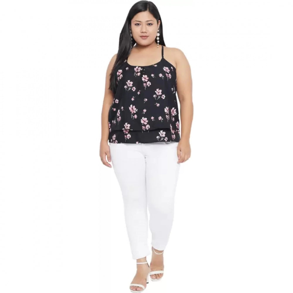 Black polyester top for women — close-up