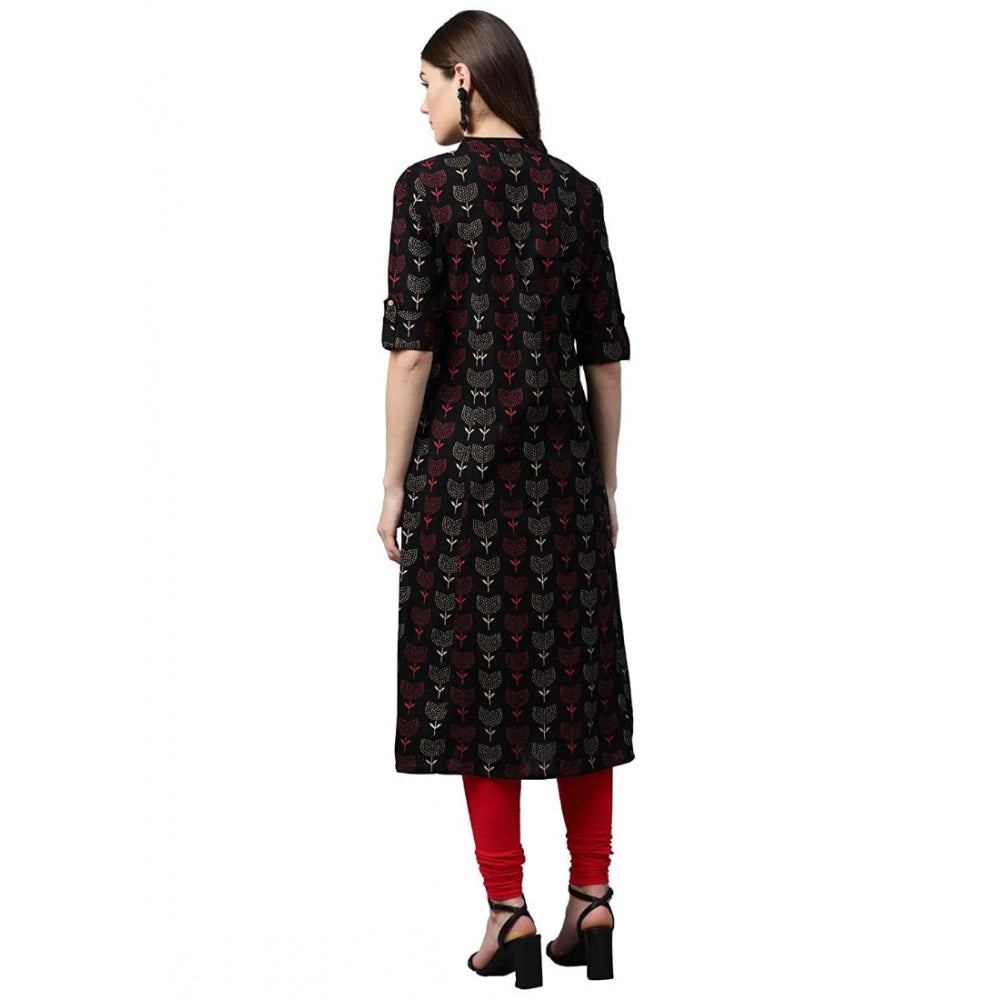 Black cotton a-line kurti for women — full look