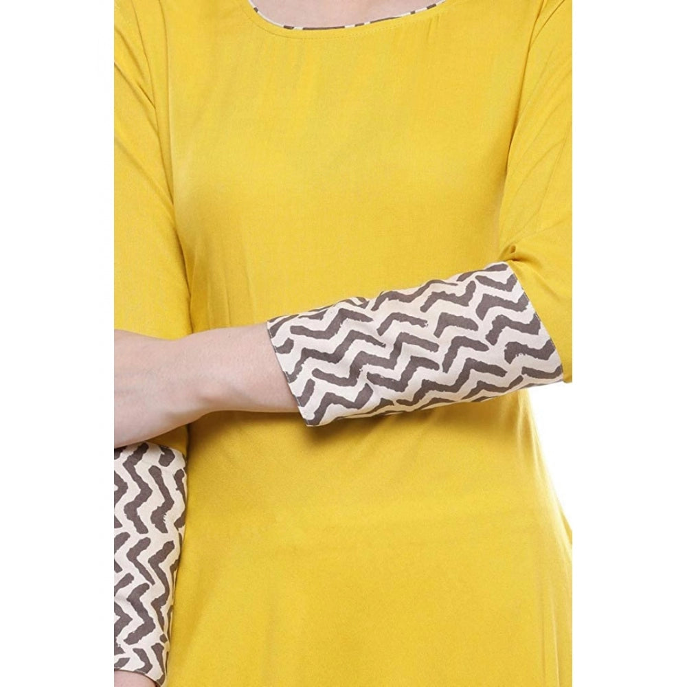 Yellow rayon anarkali kurti for women — styled view