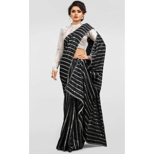 Women's Vichitra Saree with Blouse (Silver, 5-6 Mtrs)