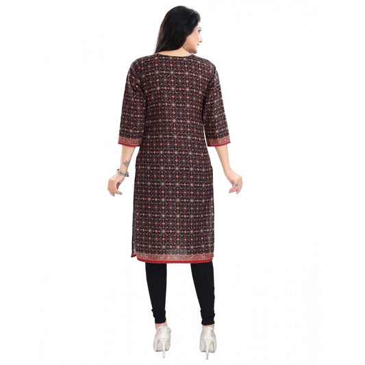 Women's 3/4th Sleeve Cotton Blend Tunic Long Kurti (Brown)