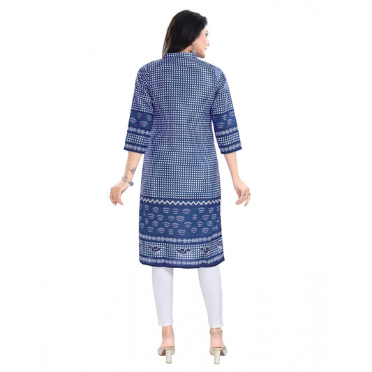 Women's 3/4th Sleeve Cotton Blend Tunic Long Kurti (Blue)