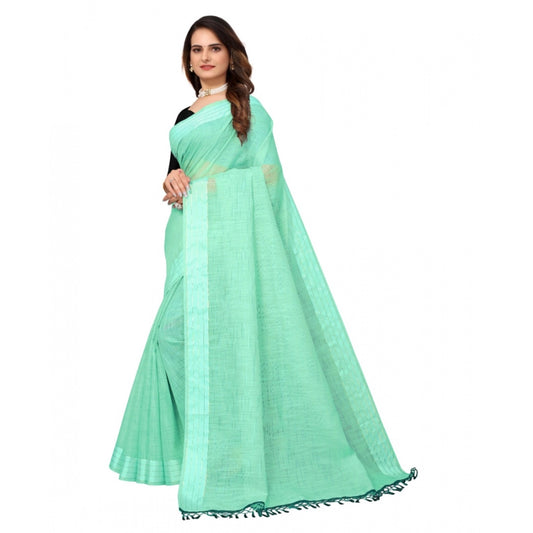 Women's Cotton Blend Slub Pattern Sarees (Rama, 5-6 Mtrs)