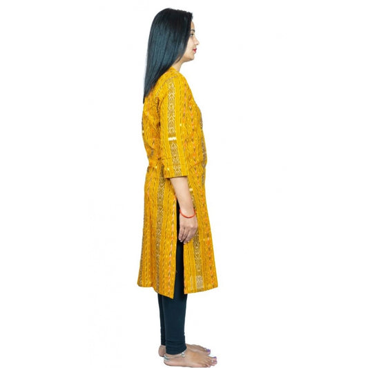 Women's Sambalpuri Certified Handloom Pure Cotton Straight Kurti (Yellow)