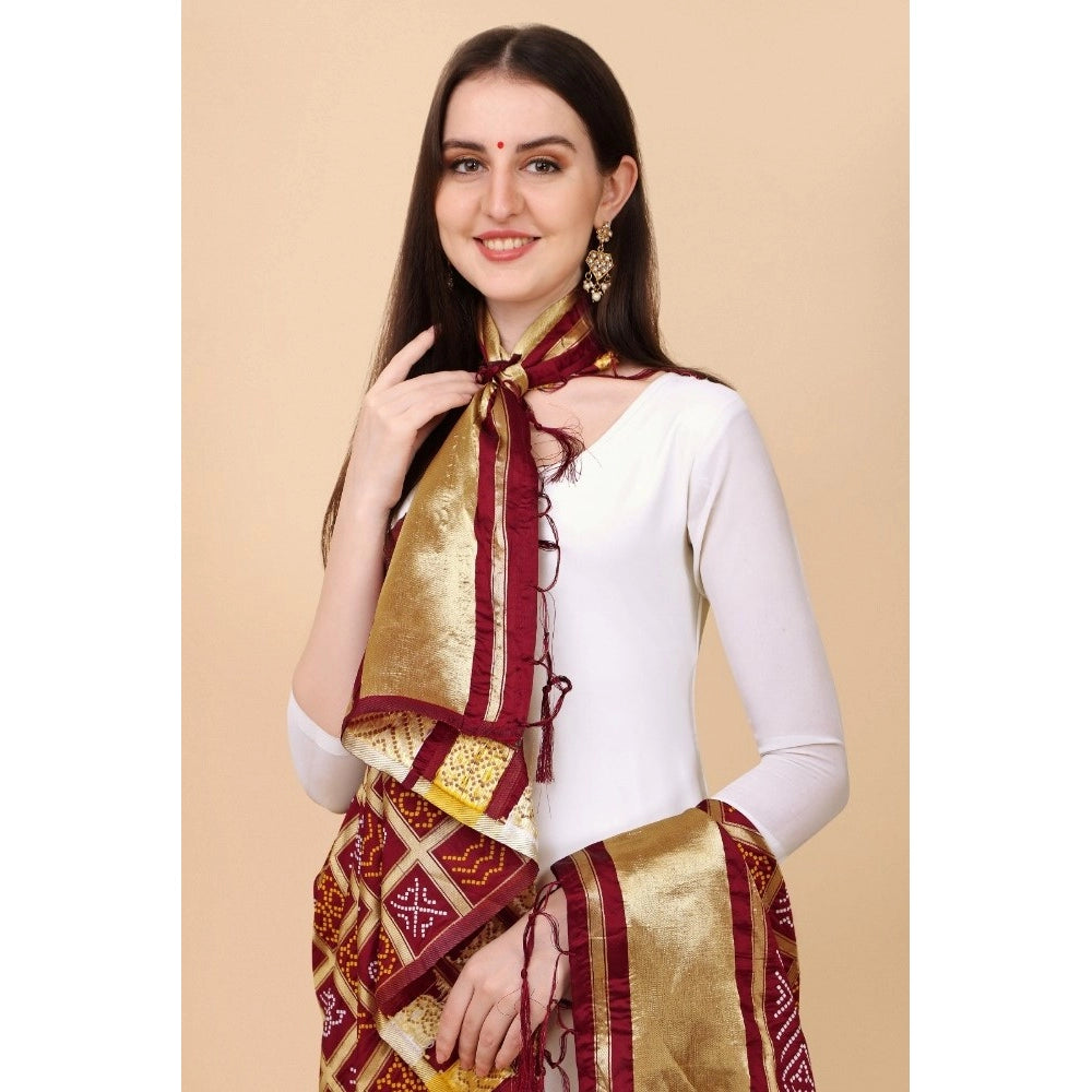 Women's Silk Pure weaving Work Duppatta (Maroon, Length: 2-2.3 Mtrs)