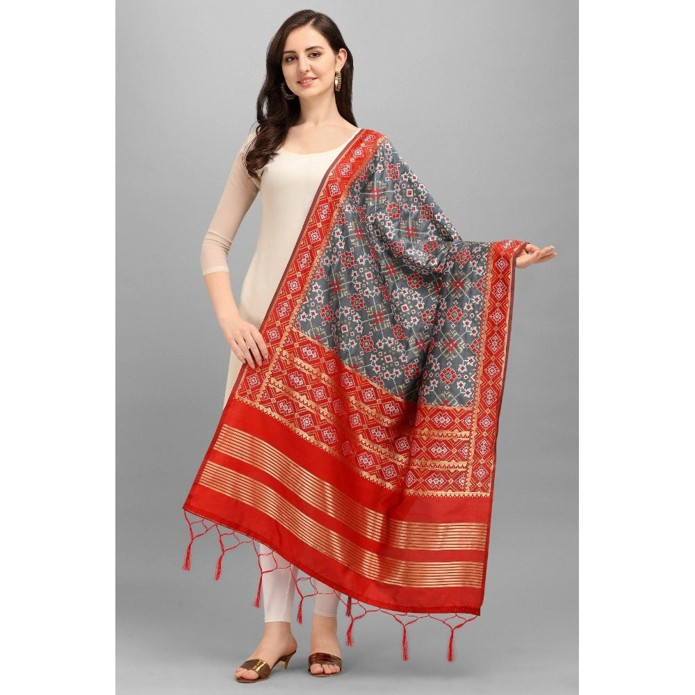 Women's Silk Pure weaving Work Duppatta (Grey, Length: 2-2.3 Mtrs)