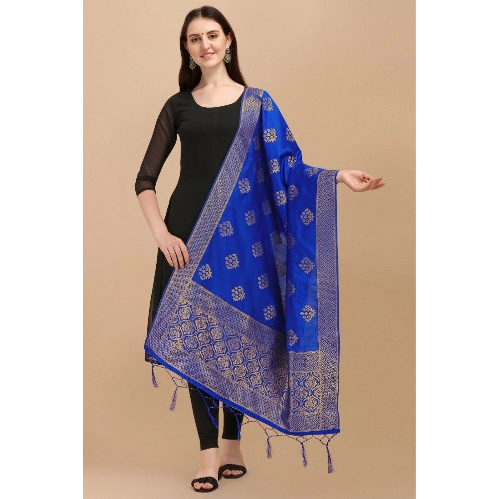 Women's Silk Pure Zari weaving Duppatta (Royal Blue, Length: 2-2.3 Mtrs)