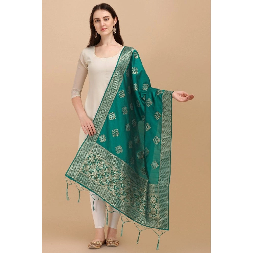 Women's Silk Pure Zari weaving Duppatta (Green, Length: 2-2.3 Mtrs)