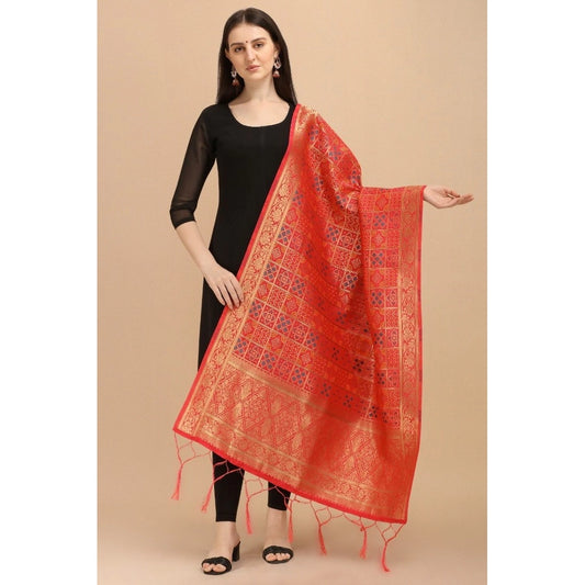 Women's Silk Pure weaving Work Duppatta (Red, Length: 2-2.3 Mtrs)