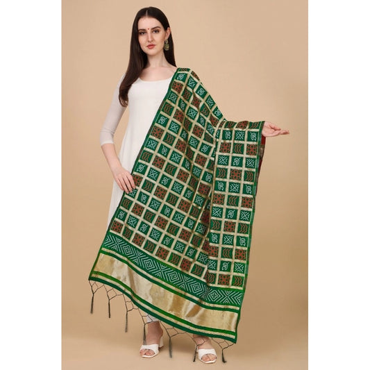 Women's Silk Pure weaving Work Duppatta (Green, Length: 2-2.3 Mtrs)