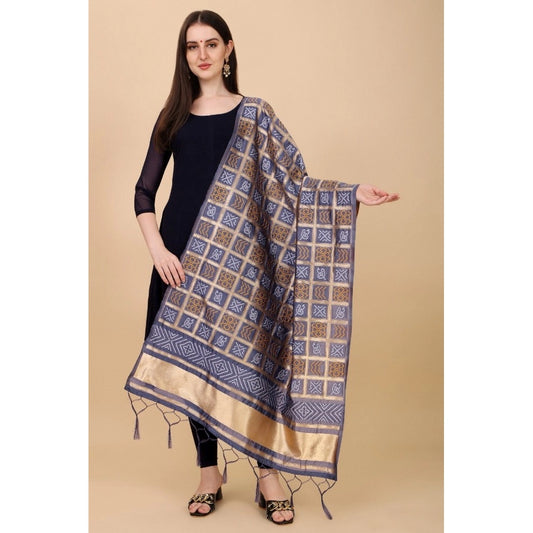 Women's Silk Pure weaving Work Duppatta (Grey, Length: 2-2.3 Mtrs)