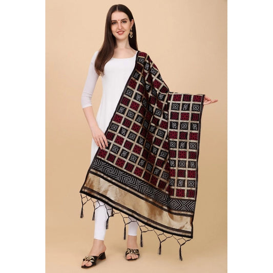 Women's Silk Pure weaving Work Duppatta (Black, Length: 2-2.3 Mtrs)